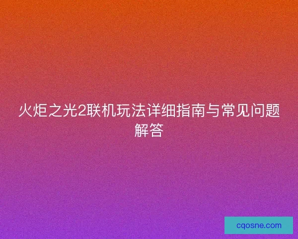 火炬之光2联机玩法详细指南与常见问题解答