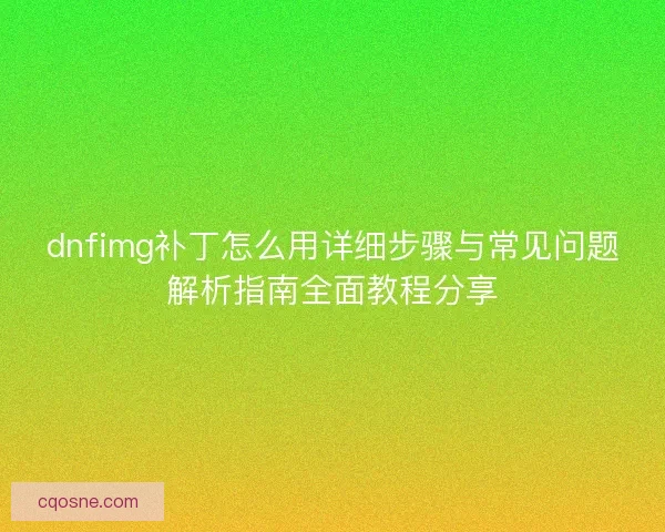 dnfimg补丁怎么用详细步骤与常见问题解析指南全面教程分享