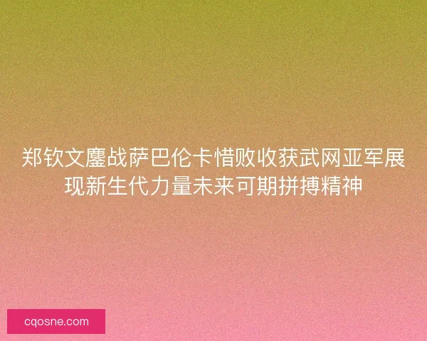 郑钦文鏖战萨巴伦卡惜败收获武网亚军展现新生代力量未来可期拼搏精神