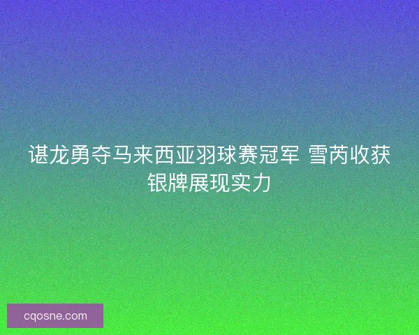 谌龙勇夺马来西亚羽球赛冠军 雪芮收获银牌展现实力